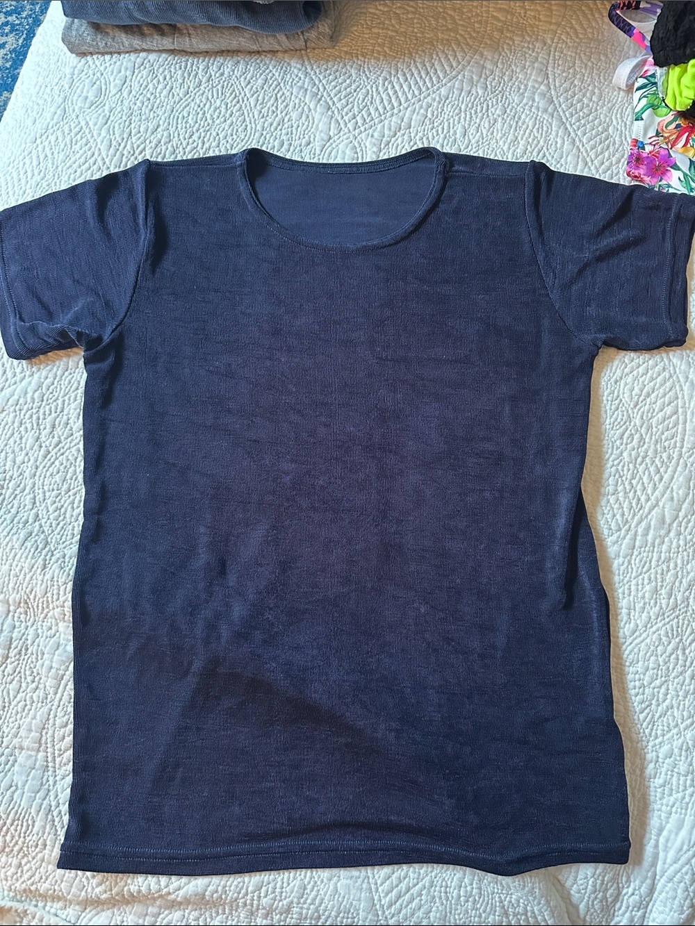 Navy Blue Short Sleeve Dressy Shirt/Blouse